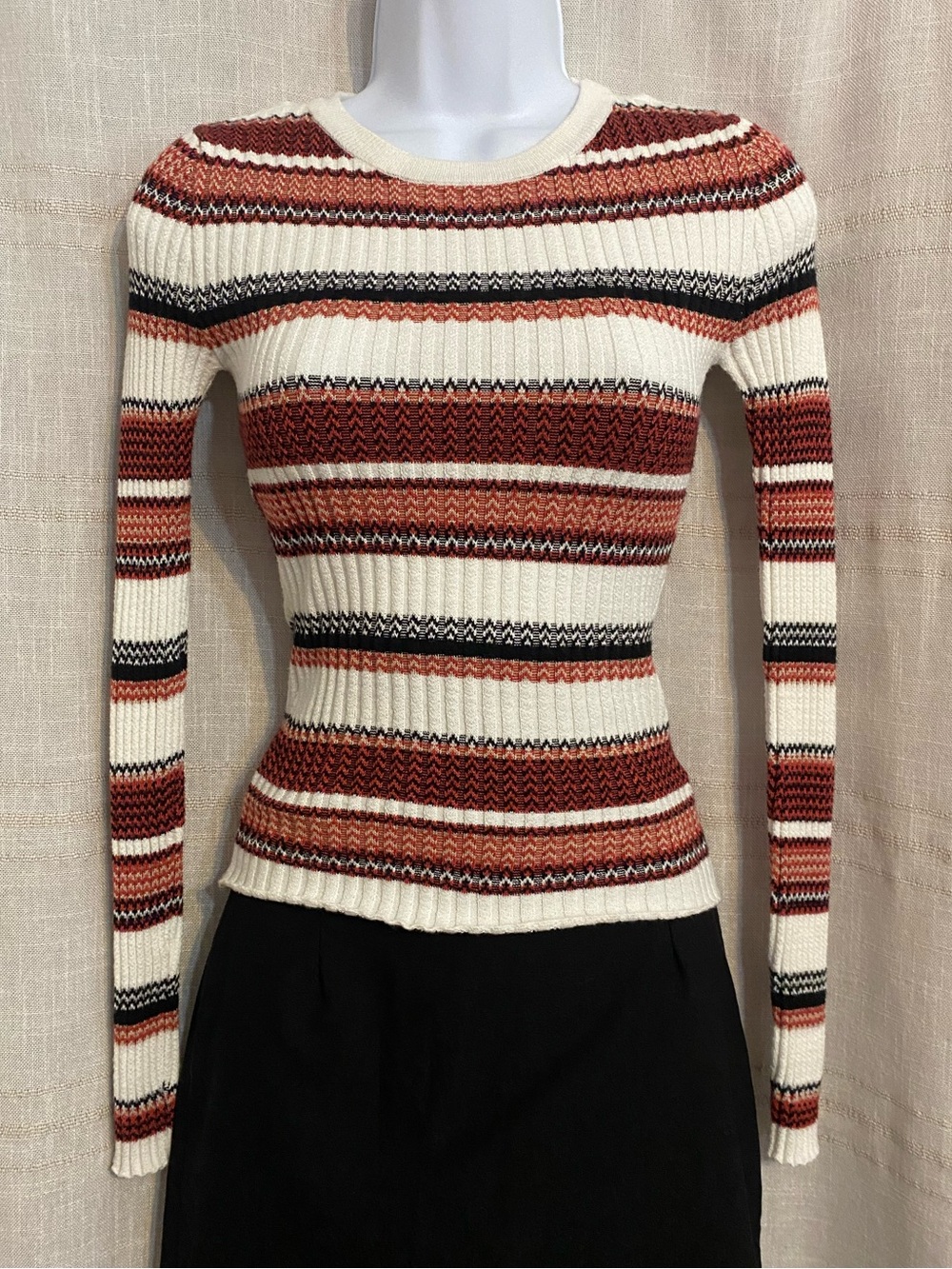 Vintage Y2K Its Our Time Earth Tone Striped Multi Knit Sweater Top XS